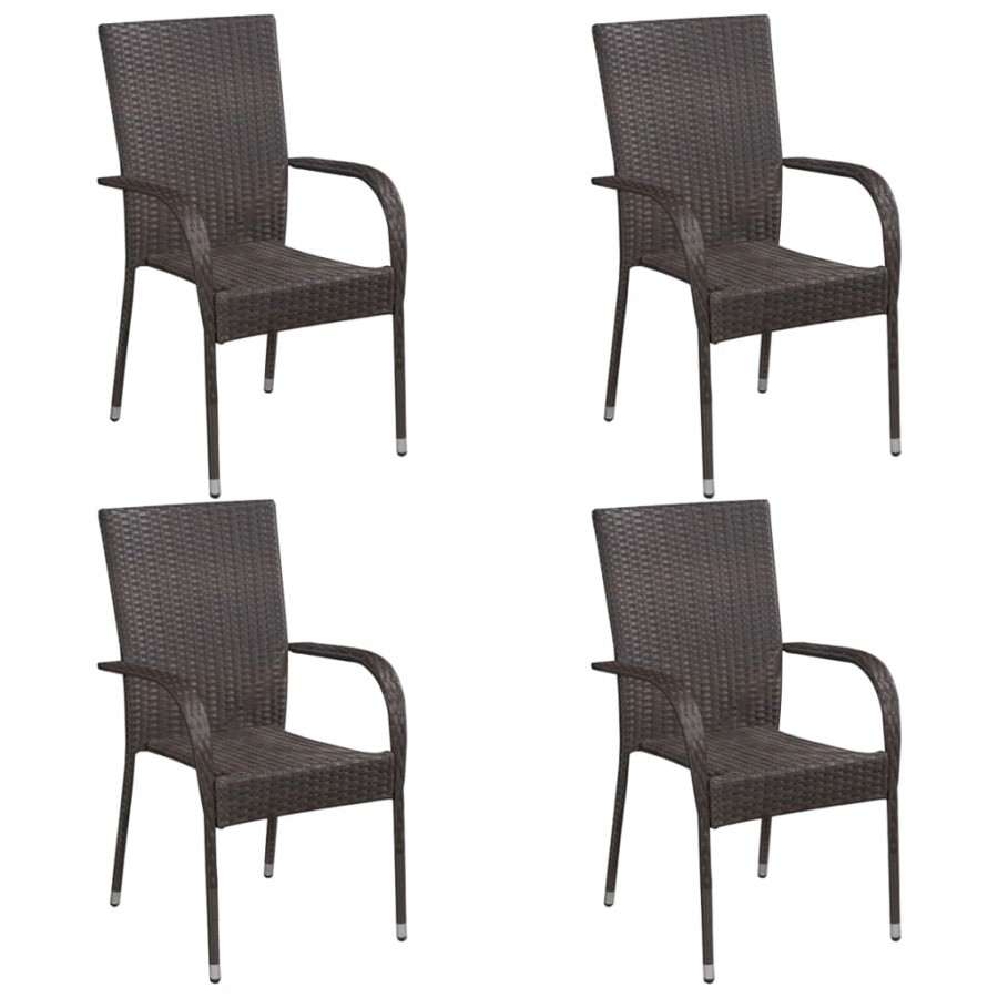 Chaises empilables d'extérieur 4 pcs Résine tressée Marron