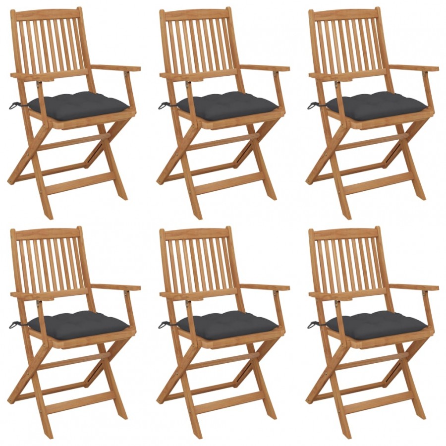 Chaises pliables de jardin 6 pcs avec coussins Bois d'acacia