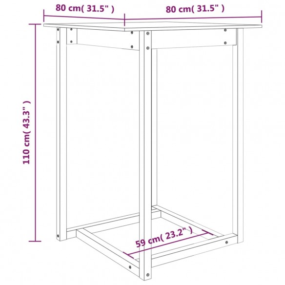 Table de bar Gris 80x80x110 cm Bois massif de pin