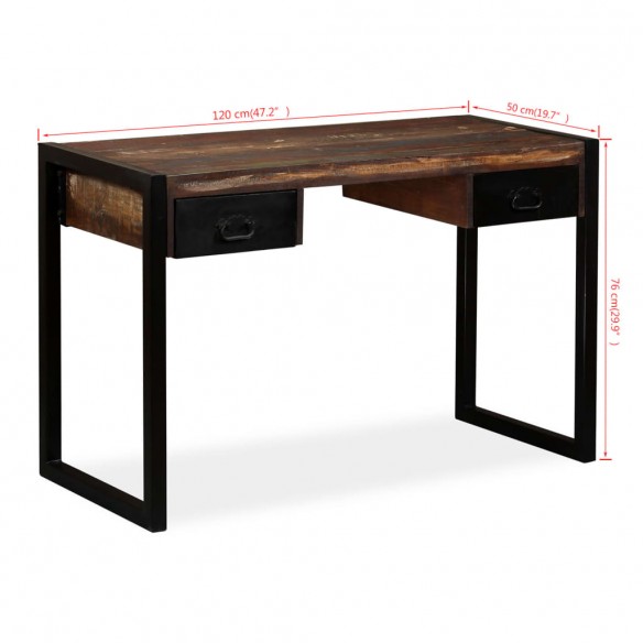 Bureau avec 2 tiroirs Bois de récupération massif 120x50x76 cm