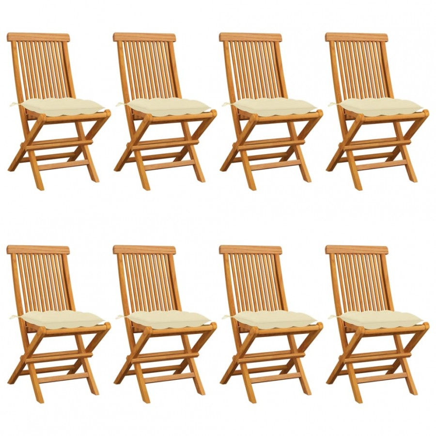 Chaises de jardin avec coussins blanc crème 8 pcs Teck massif