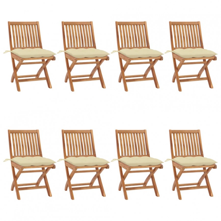 Chaises pliables de jardin avec coussins 8 pcs Teck solide