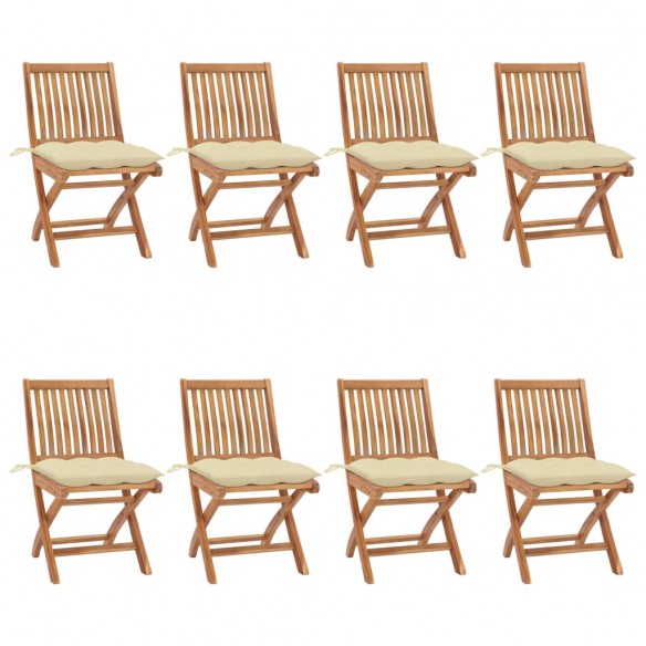 Chaises pliables de jardin avec coussins 8 pcs Teck solide