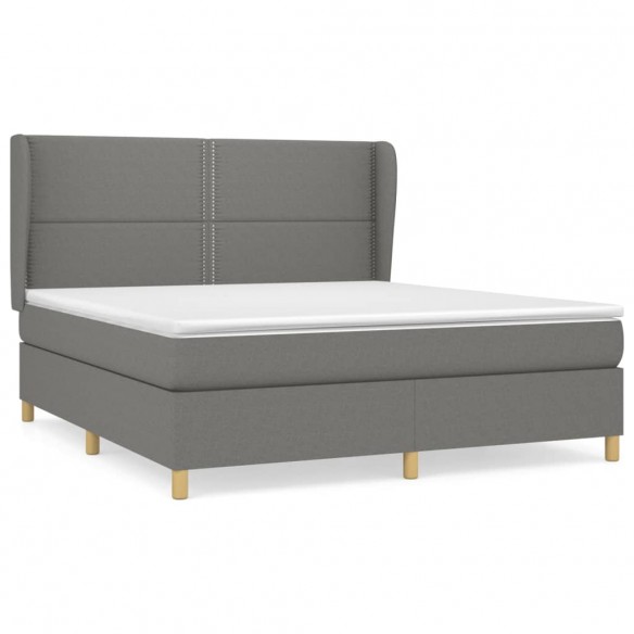 Cadre de lit avec matelas Gris foncé 160x200cm Tissu