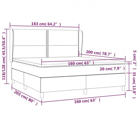 Cadre de lit avec matelas Gris foncé 160x200cm Tissu