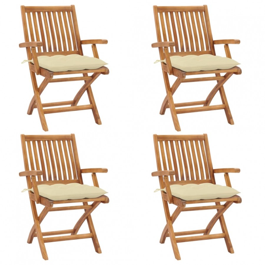 Chaises pliables de jardin avec coussins 4 pcs Teck solide