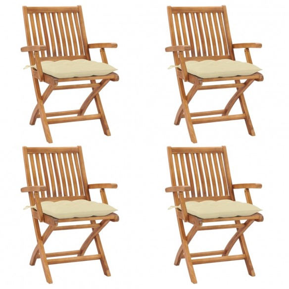 Chaises pliables de jardin avec coussins 4 pcs Teck solide