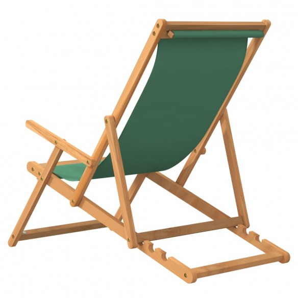 Chaise de plage pliable Bois de teck solide Vert