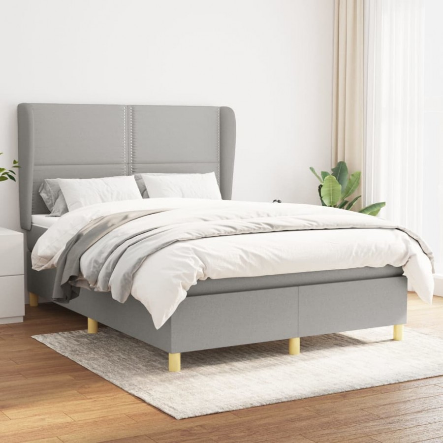 Cadre de lit avec matelas Gris clair 140x190cm Tissu