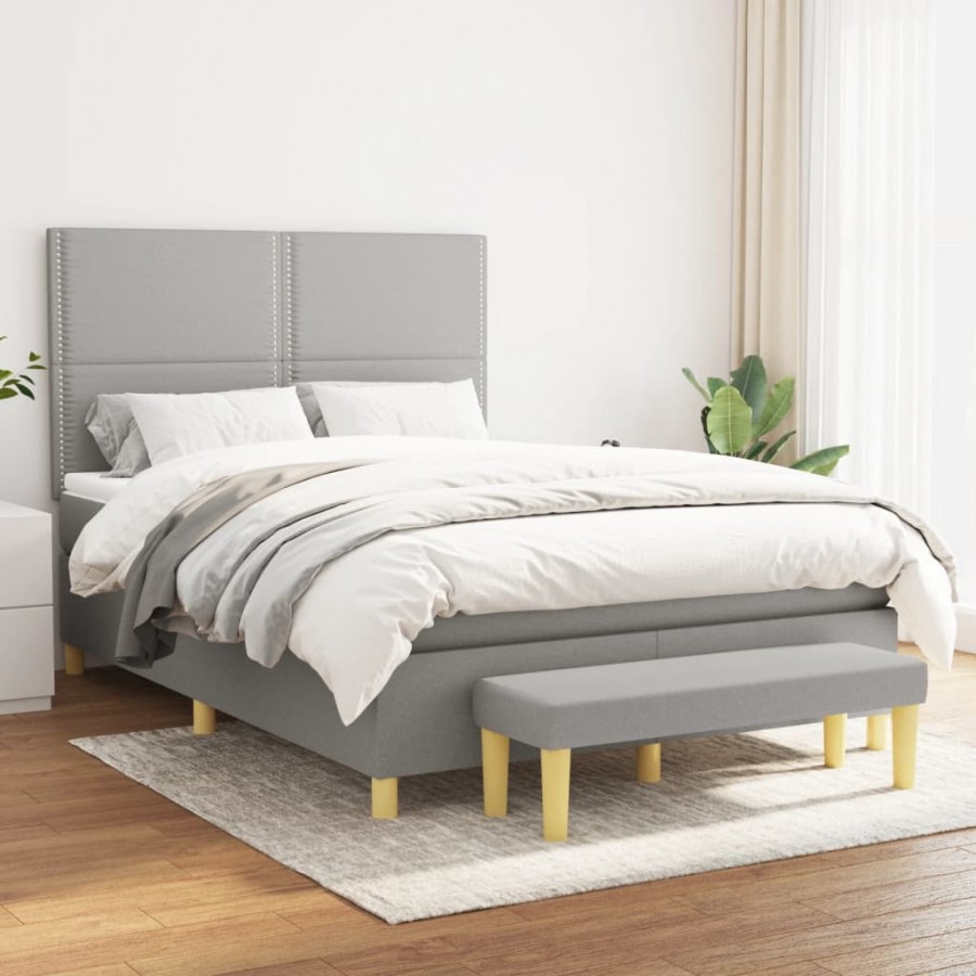 Cadre de lit avec matelas Gris clair 140x190cm Tissu