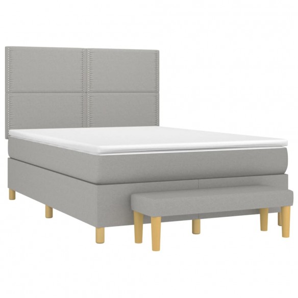 Cadre de lit avec matelas Gris clair 140x190cm Tissu