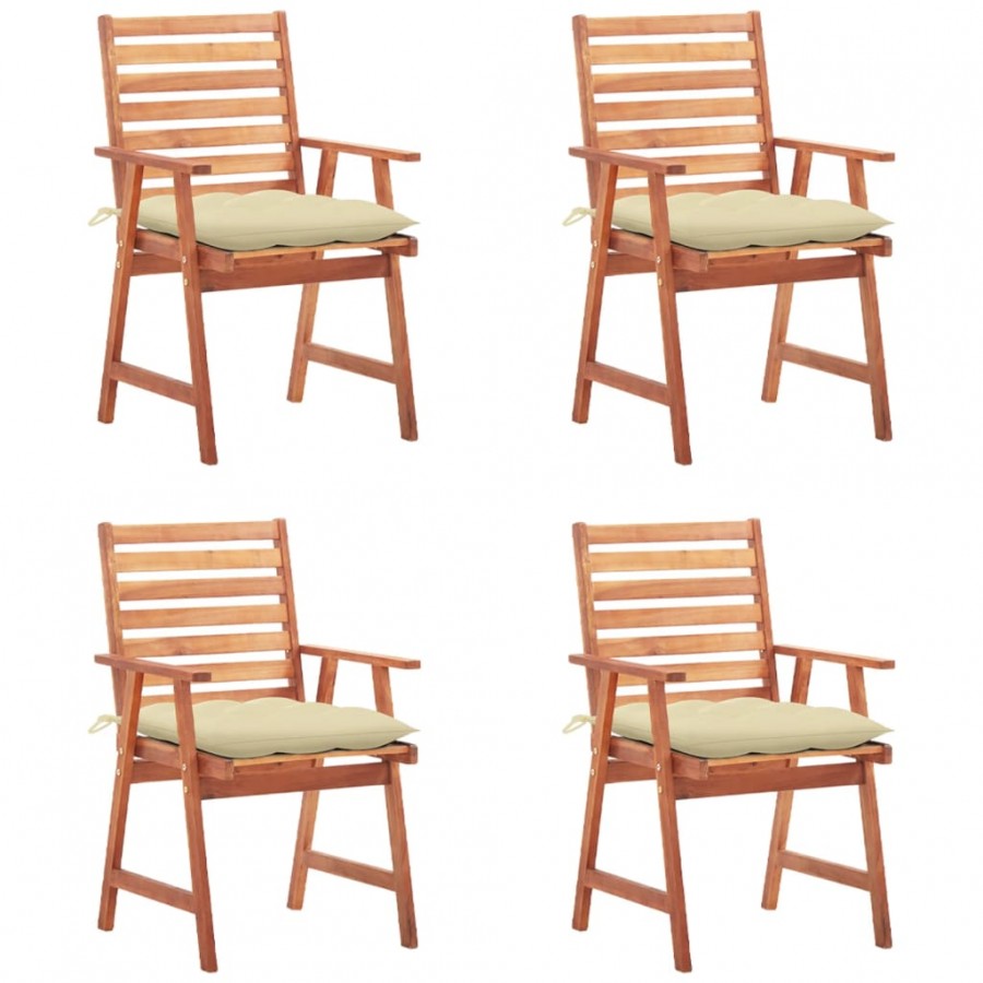 Chaises à dîner d'extérieur 4 pcs avec coussins Acacia massif