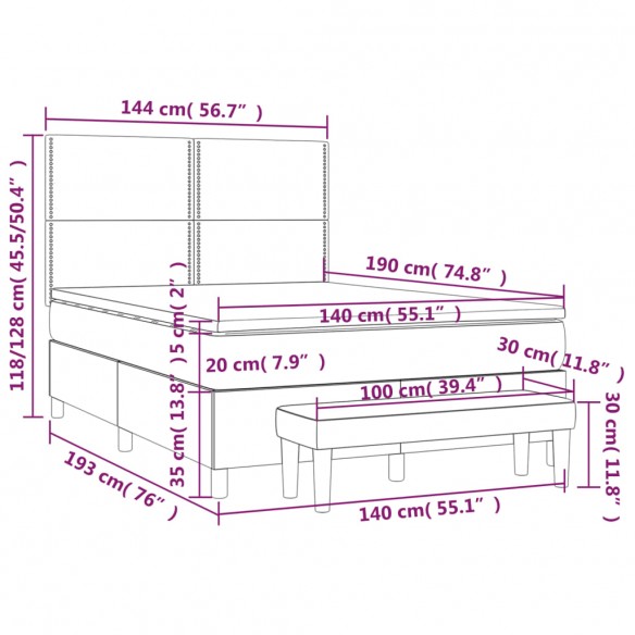 Cadre de lit avec matelas Gris clair 140x190cm Tissu