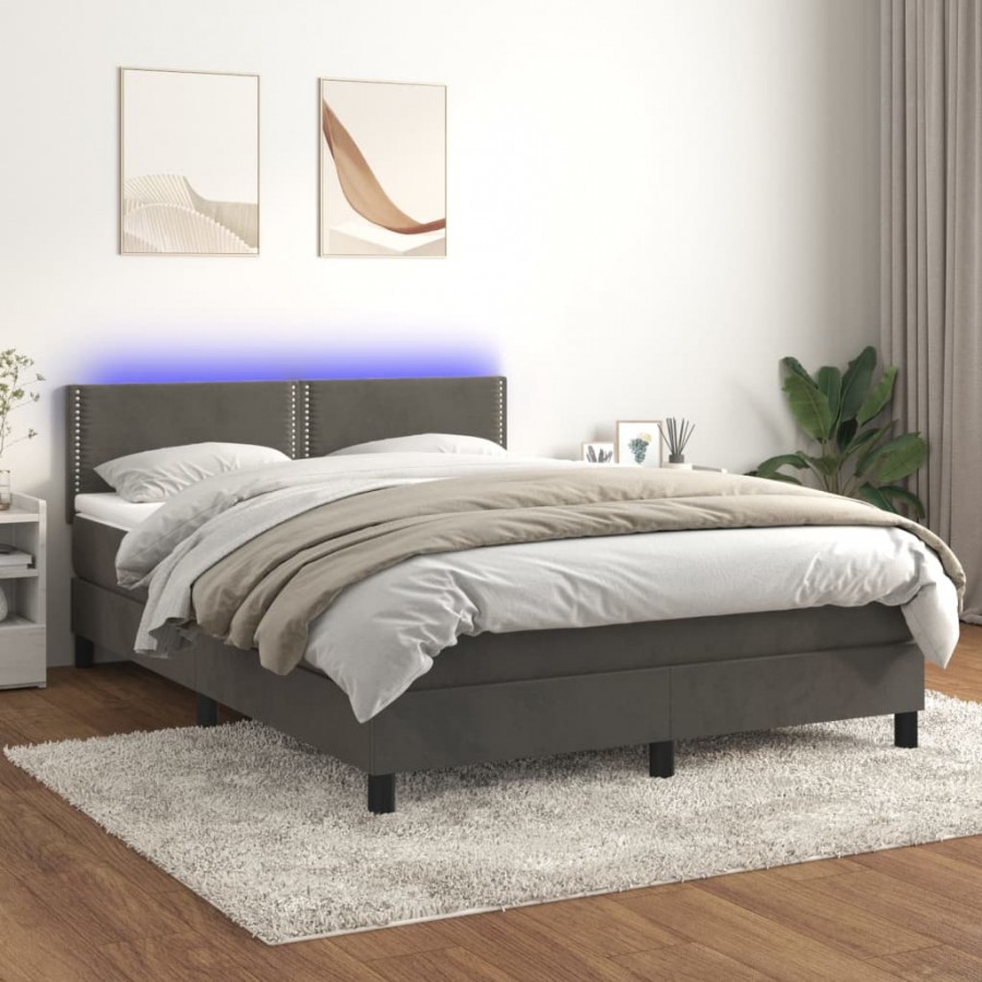 Sommier à lattes de lit avec matelas LED Gris foncé 140x200 cm