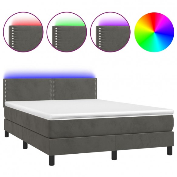 Sommier à lattes de lit avec matelas LED Gris foncé 140x200 cm