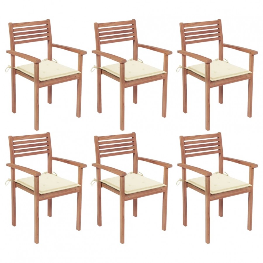 Chaises de jardin empilables avec coussins 6 pcs Teck solide