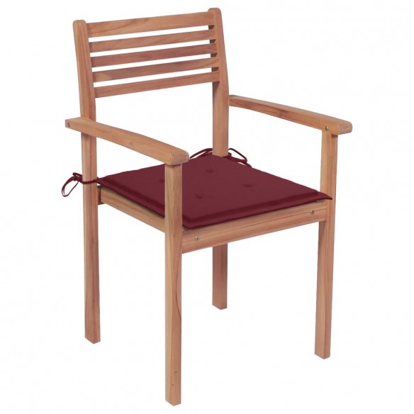 Chaises de jardin 4 pcs avec coussins bordeaux Teck solide