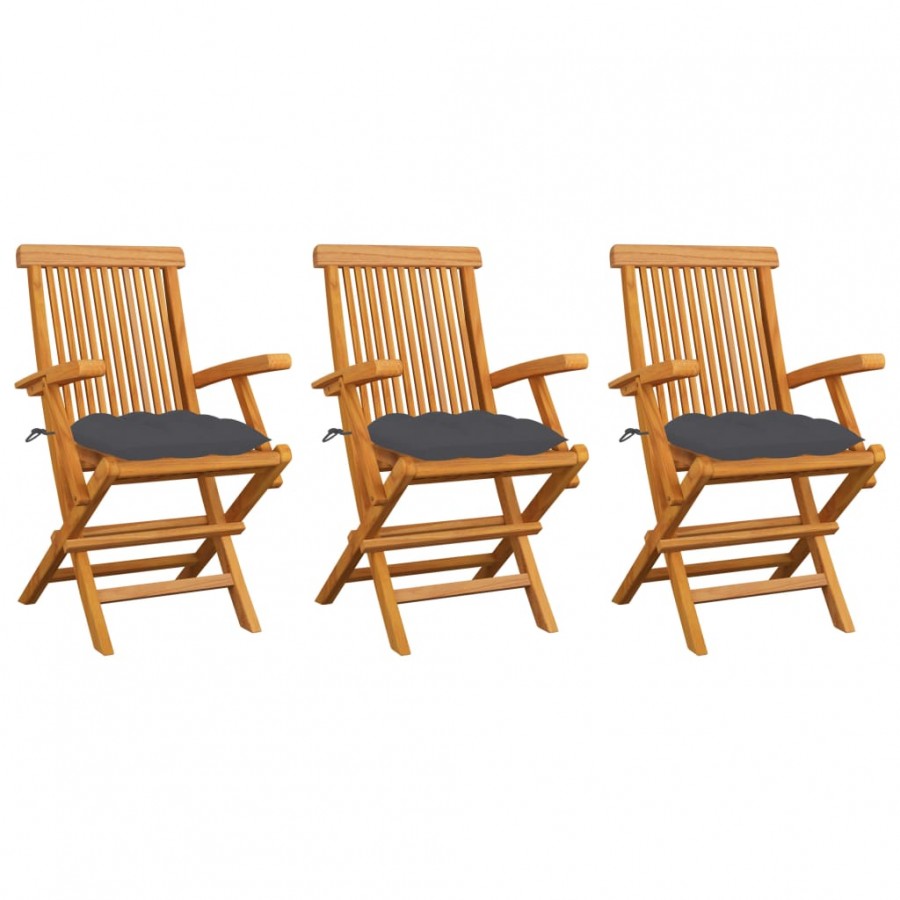 Chaises de jardin avec coussins anthracite 3 pcs Bois de teck