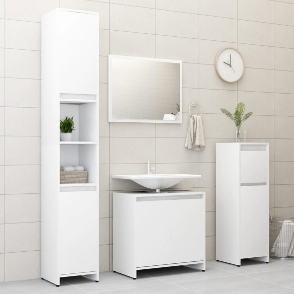 Ensemble de meubles de salle de bain 3 pcs Blanc Aggloméré