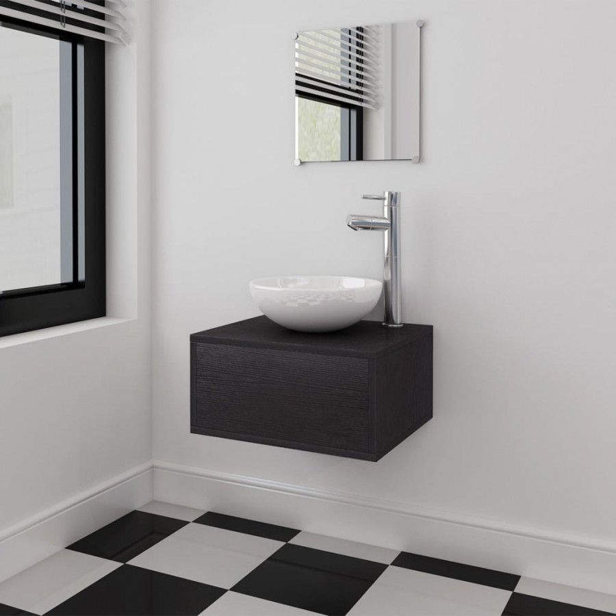 Meuble de salle de bain 4 pcs avec lavabo et robinet Noir