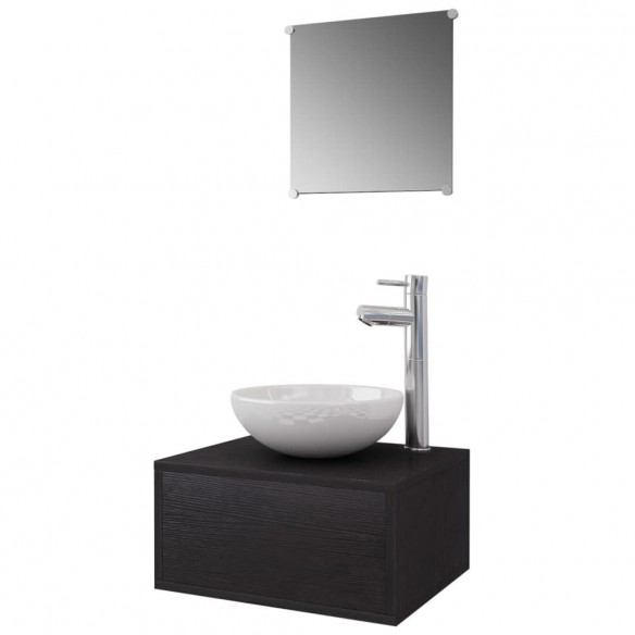 Meuble de salle de bain 4 pcs avec lavabo et robinet Noir