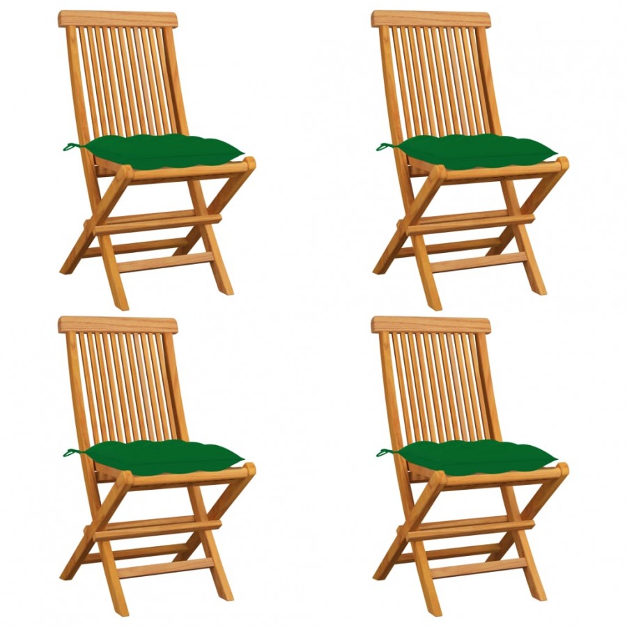 Chaises de jardin avec coussins vert 4 pcs Bois de teck massif