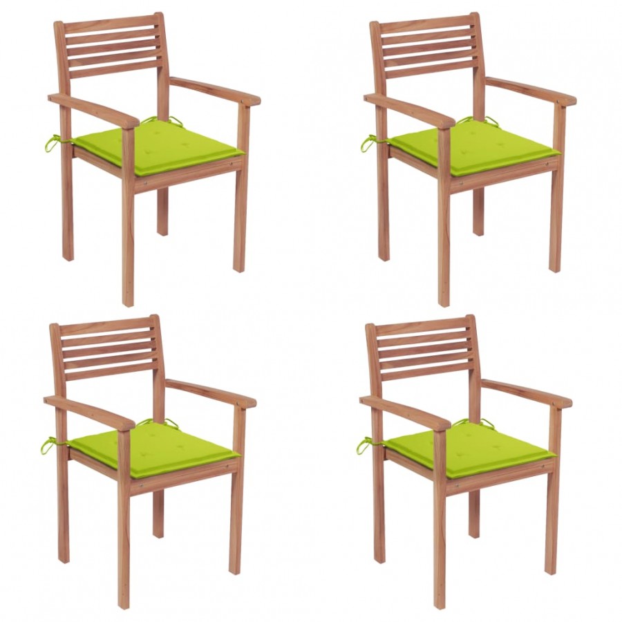 Chaises de jardin 4 pcs avec coussins vert vif Bois de teck