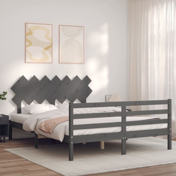 Cadre de lit avec tête de lit gris 140x200 cm bois massif