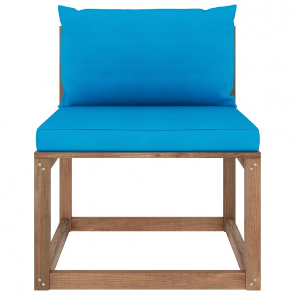 Canapé de milieu palette de jardin avec coussins bleu clair