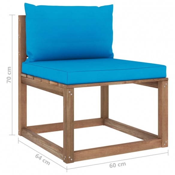 Canapé de milieu palette de jardin avec coussins bleu clair