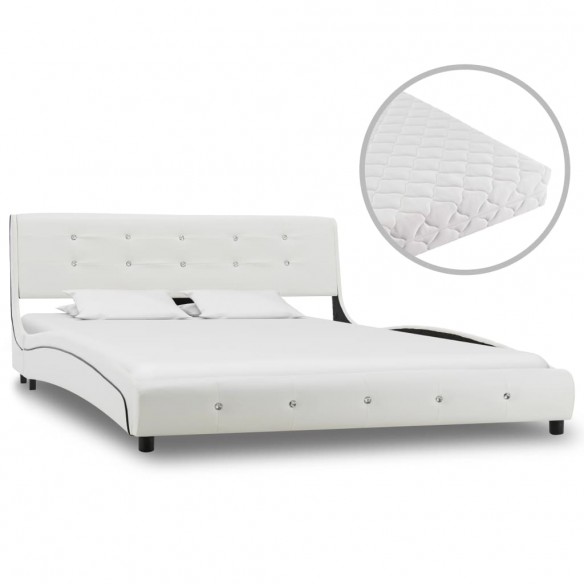 Lit avec matelas Blanc Similicuir 140 x 200 cm