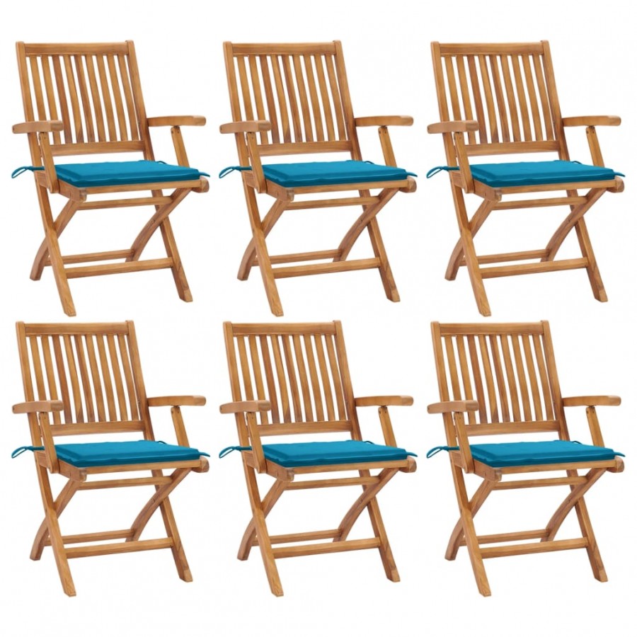 Chaises pliables de jardin avec coussins 6 pcs Bois de teck
