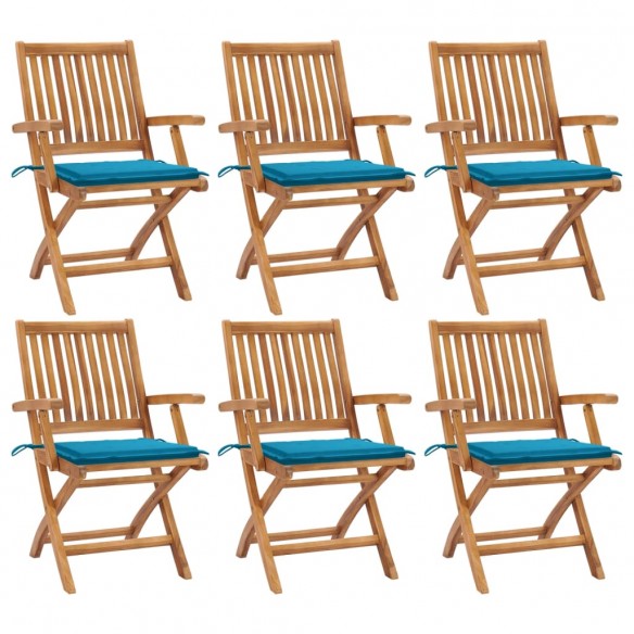 Chaises pliables de jardin avec coussins 6 pcs Bois de teck