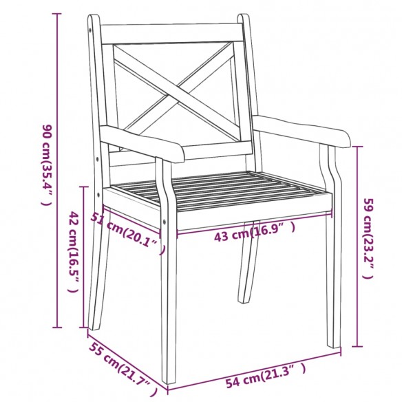 Chaises à dîner d'extérieur 8 pcs Bois d'acacia massif