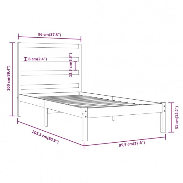 Cadre de lit Bois de pin massif 90x200 cm