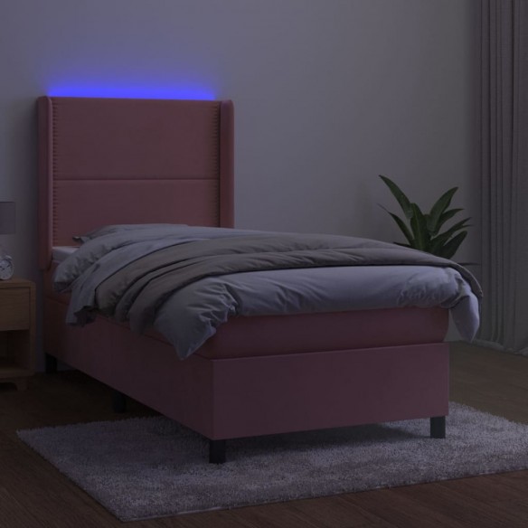 Cadre de lit matelas et LED Rose 100x200 cm Velours