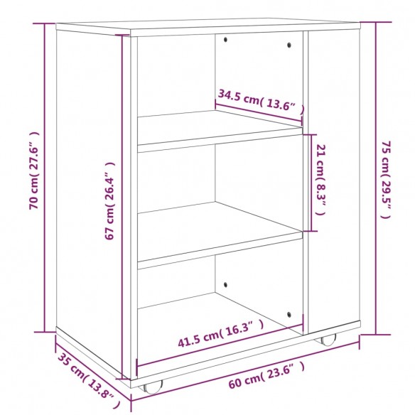 Armoire roulante Chêne marron 60x35x75 cm Bois d'ingénierie