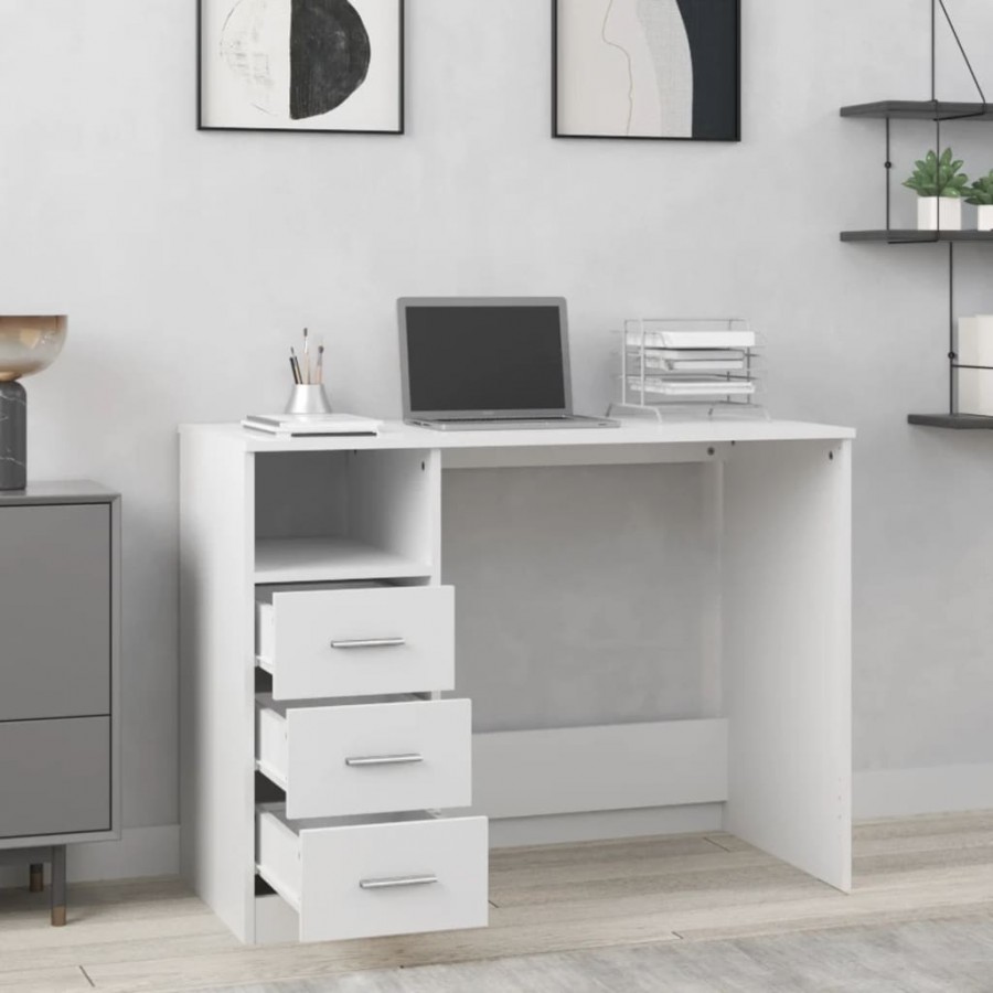 Bureau avec tiroirs Blanc 102x50x76 cm 