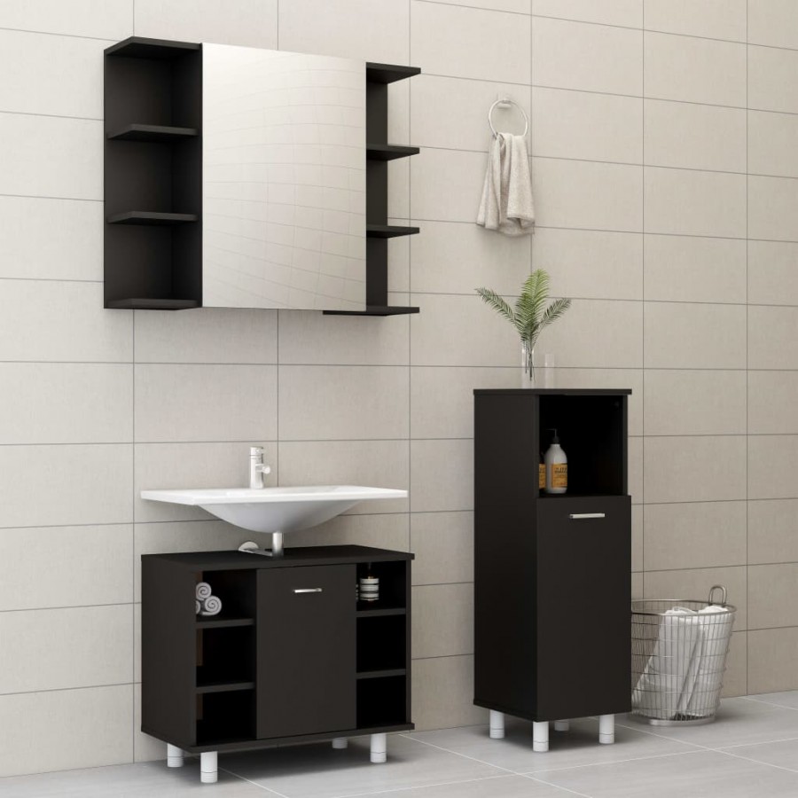 Ensemble de meubles de salle de bain 3 pcs Noir Aggloméré