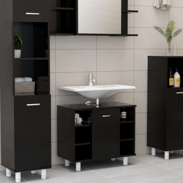 Ensemble de meubles de salle de bain 3 pcs Noir Aggloméré