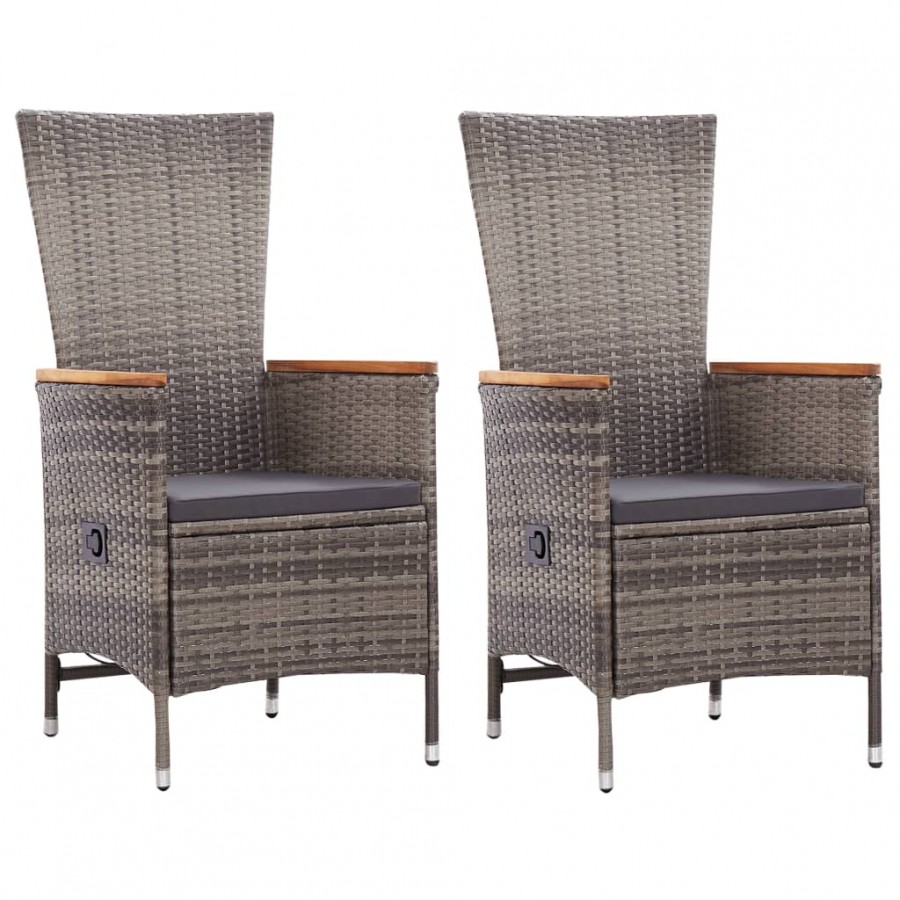 Chaises d'extérieur 2 pcs avec coussins Résine tressée Gris