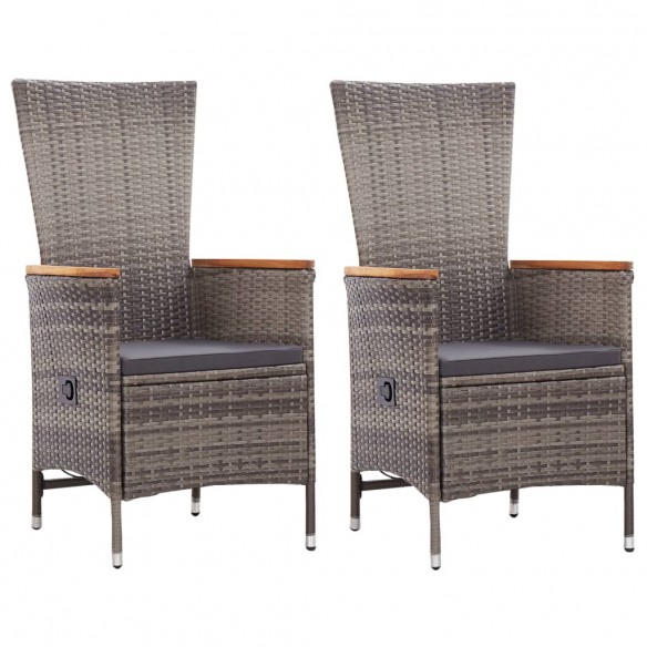 Chaises d'extérieur 2 pcs avec coussins Résine tressée Gris