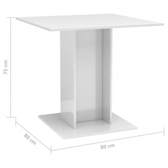 Table de salle à manger Blanc brillant 80x80x75 cm Aggloméré