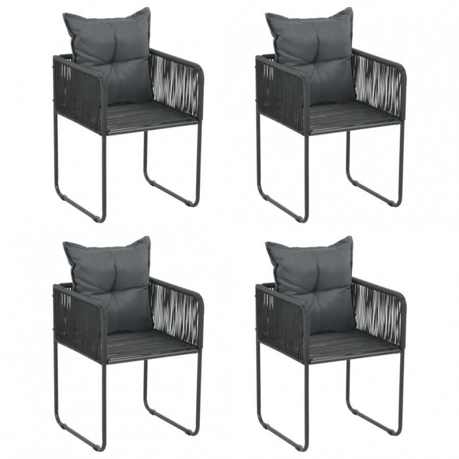 Chaises d'extérieur 4 pcs avec oreillers Résine tressée Noir