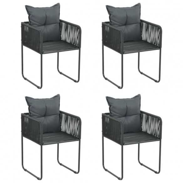 Chaises d'extérieur 4 pcs avec oreillers Résine tressée Noir