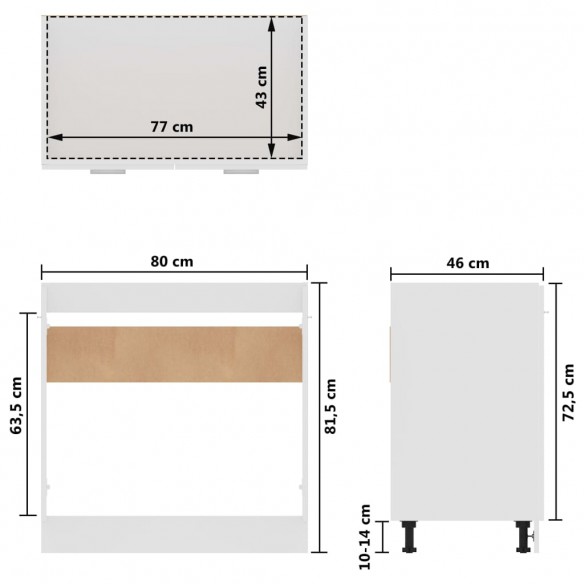 Armoire de plancher évier Blanc brillant 80x46x81,5cm Aggloméré