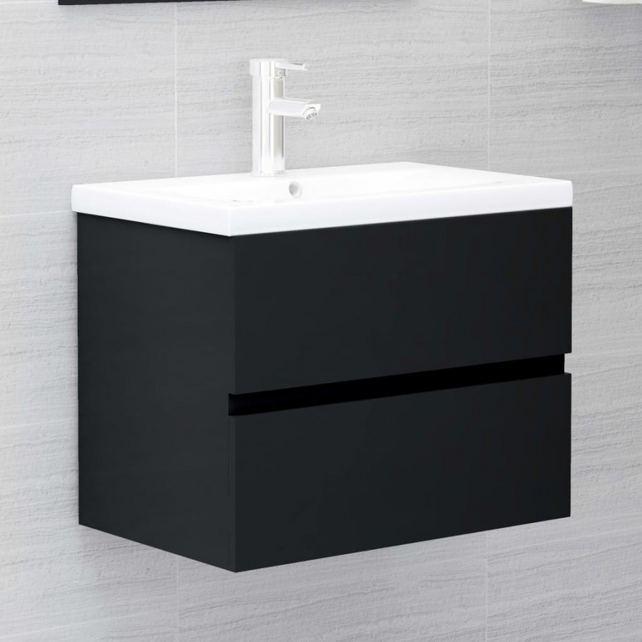 Armoire d'évier avec lavabo intégré Noir Aggloméré