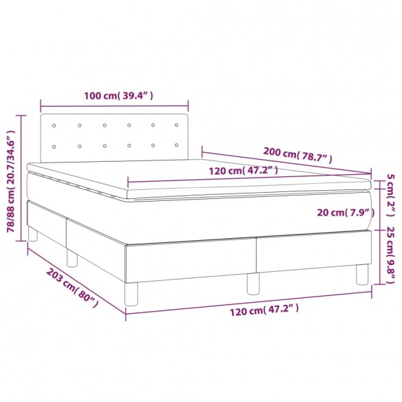 Cadre de lit avec matelas Noir 120x200 cm Tissu