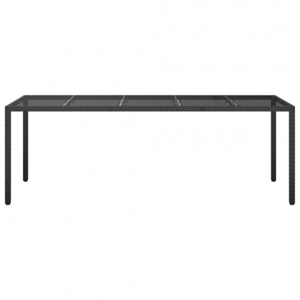 Table de jardin Noir 250x100x75 cm Verre trempé et poly rotin