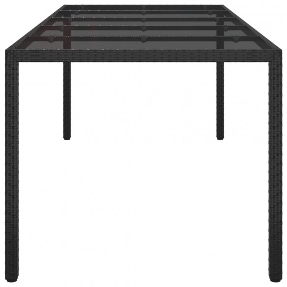 Table de jardin Noir 250x100x75 cm Verre trempé et poly rotin